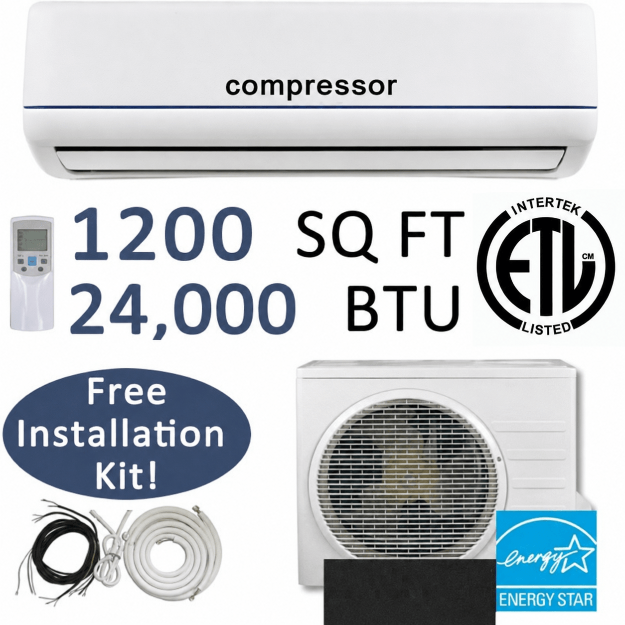 24,000 BTU Ductless Mini Split AC & Heat Pump – With Install Kit | YS24B - General Equipment with | Sold by Uncle Wiener's Wholesale