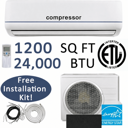 24,000 BTU Ductless Mini Split AC & Heat Pump – With Install Kit | YS24B - General Equipment with | Sold by Uncle Wiener's Wholesale
