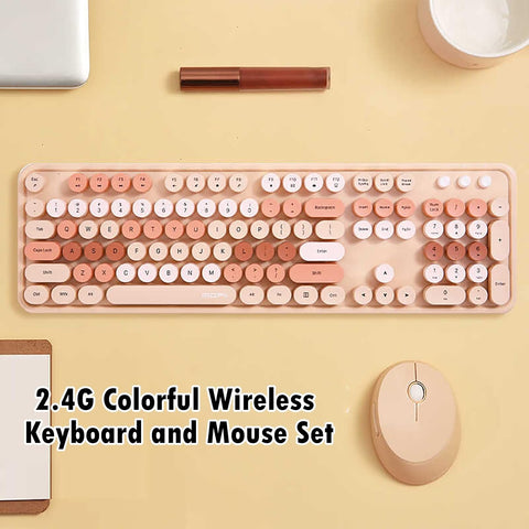 2.4G Full - Size Wireless Keyboard and Mouse Combo, Multi - Color Typewriter Style Round Keycap, Cute Candy Colors, Compatible with Notebook, PC (104 Keys,Milk Tea) - with | Sold by Uncle Wiener's Wholesale