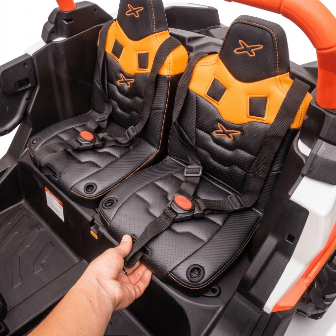 24V Can - Am Maverick Kids Ride - On UTV – 2 - Seater with Remote & 200W Motor - General Equipment with Orange & White | Sold by Uncle Wiener's Wholesale