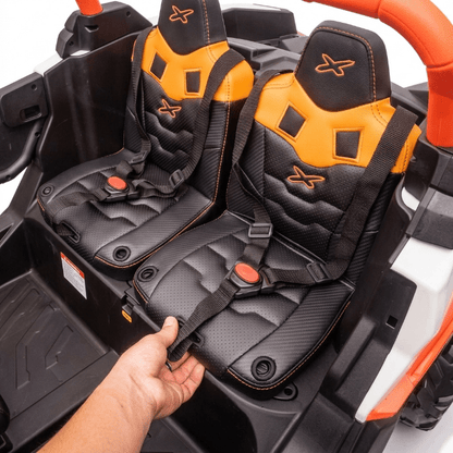 24V Can - Am Maverick Kids Ride - On UTV – 2 - Seater with Remote & 200W Motor - General Equipment with Orange & White | Sold by Uncle Wiener's Wholesale