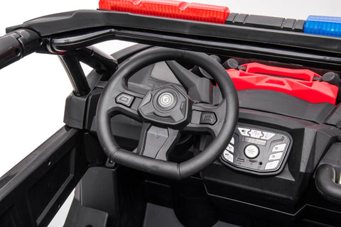 24V Electric Police Ride - On Car with Lights, EVA Wheels, Leather Seat & Remote Control 2118BK - with | Sold by Uncle Wiener's Wholesale