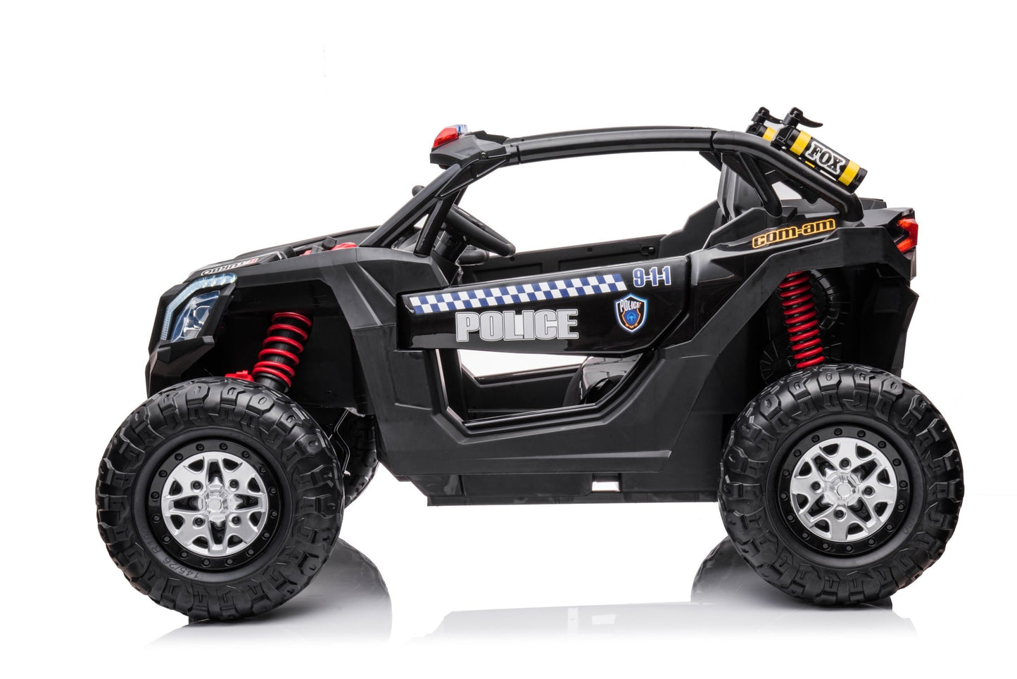 24V Electric Police Ride - On Car with Lights, EVA Wheels, Leather Seat & Remote Control 2118BK - with | Sold by Uncle Wiener's Wholesale