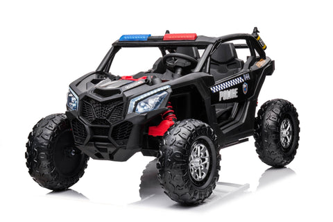 24V Electric Police Ride - On Car with Lights, EVA Wheels, Leather Seat & Remote Control 2118BK - with | Sold by Uncle Wiener's Wholesale