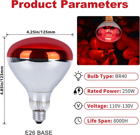 250W Red Heat Bulbs 2 Pack Infrared Chicken Coop Brooder Lamp E26 RHB250 - with | Sold by Uncle Wiener's Wholesale