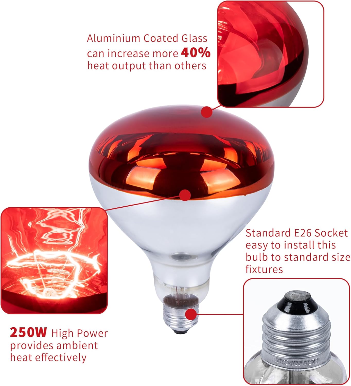 250W Red Heat Bulbs 2 Pack Infrared Chicken Coop Brooder Lamp E26 RHB250 - with | Sold by Uncle Wiener's Wholesale