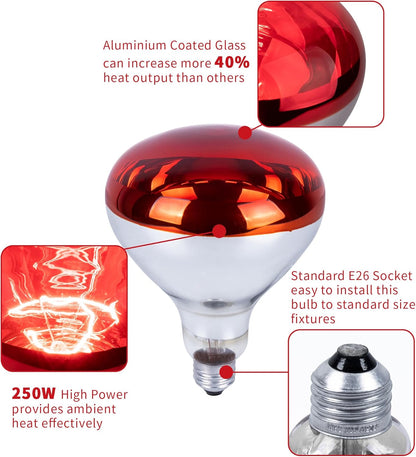 250W Red Heat Bulbs 2 Pack Infrared Chicken Coop Brooder Lamp E26 RHB250 - with | Sold by Uncle Wiener's Wholesale