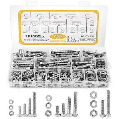 255 - Piece Stainless Steel Bolt & Nut Assortment Kit – SAE Hex Fasteners BTS0255P - with | Sold by Uncle Wiener's Wholesale