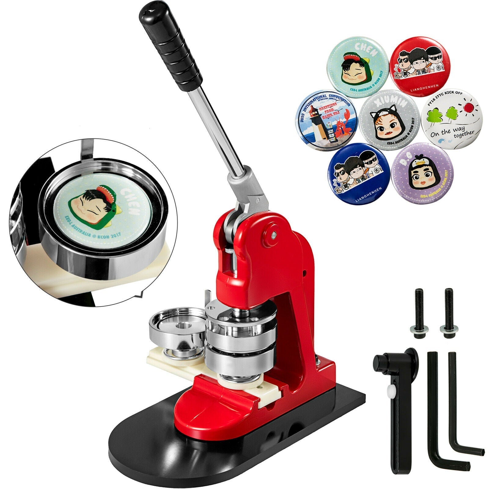 25mm Button & Badge Maker Machine with 500 Parts – Manual Press – Red ...