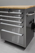 26 - Inch 5 - Drawer Stainless Steel Tool Bench with Rubber Wood Top – Rolling Workbench with Locking Drawers & Casters – TB2619S - with | Sold by Uncle Wiener's Wholesale