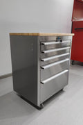 26 - Inch 5 - Drawer Stainless Steel Tool Bench with Rubber Wood Top – Rolling Workbench with Locking Drawers & Casters – TB2619S - with | Sold by Uncle Wiener's Wholesale