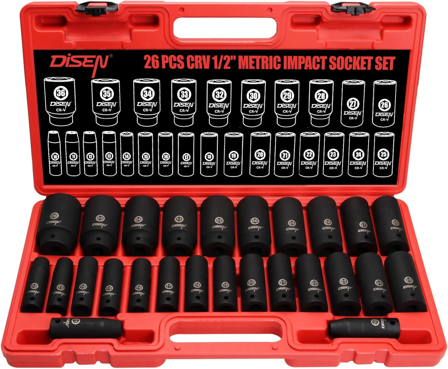 26-Piece 1/2" Drive Metric Deep Impact Socket Set 10–36 mm 6-Point with Storage Case IS2612 - with | Sold by Uncle Wiener's Wholesale