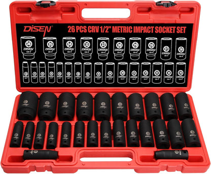 26-Piece 1/2" Drive Metric Deep Impact Socket Set 10–36 mm 6-Point with Storage Case IS2612 - with | Sold by Uncle Wiener's Wholesale