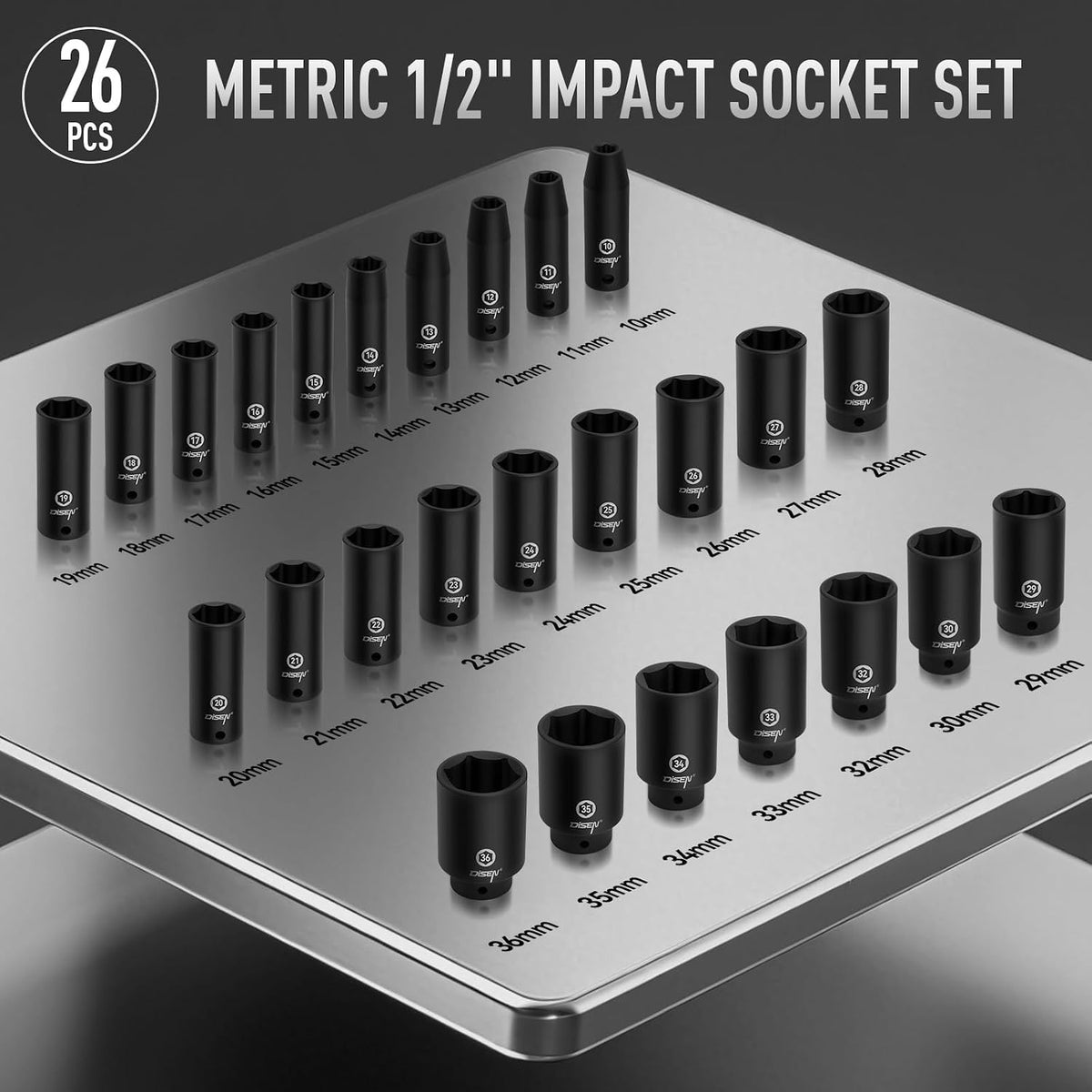 26-Piece 1/2" Drive Metric Deep Impact Socket Set 10–36 mm 6-Point with Storage Case IS2612 - with | Sold by Uncle Wiener's Wholesale