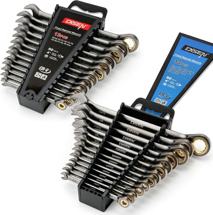 26-Piece 90-Tooth Metric & SAE Ratcheting Combination Wrench Set with Organizer GD026 - with | Sold by Uncle Wiener's Wholesale