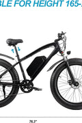 Matte black electric fat tire mountain bike side profile

Rider using e-bike on snowy terrain

Close-up of 350W rear hub motor

Heavy-duty disc brakes on fat tire

Fat tire grip on sand and off-road trails