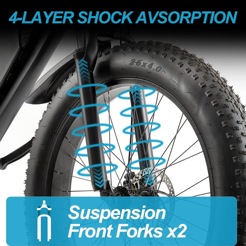Matte black electric fat tire mountain bike side profile

Rider using e-bike on snowy terrain

Close-up of 350W rear hub motor

Heavy-duty disc brakes on fat tire

Fat tire grip on sand and off-road trails