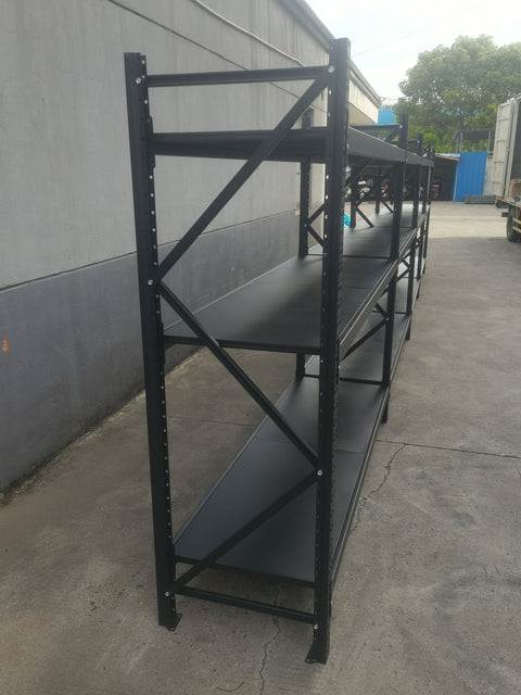 26.5FT Industrial Racking – Heavy - Duty 3 & 4 Tier Black Metal Rack Storage Shelving - with 26.5 ft L × 30 in W × 6.5 ft H 4 Layers All Black | Sold by Uncle Wiener's Wholesale
