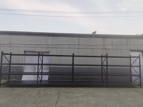 26.5FT Industrial Racking – Heavy - Duty 3 & 4 Tier Black Metal Rack Storage Shelving - with 26.5 ft L × 30 in W × 6.5 ft H 4 Layers All Black | Sold by Uncle Wiener's Wholesale