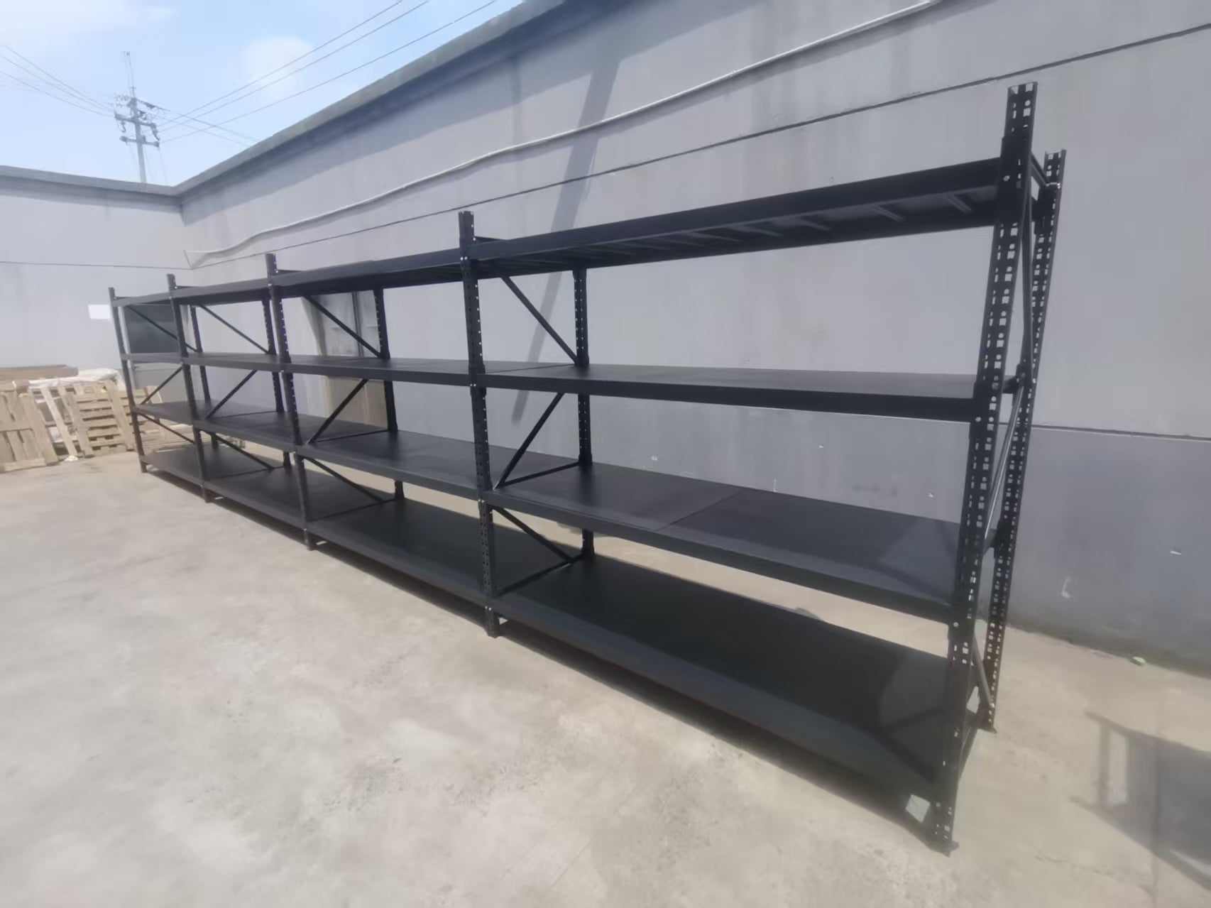 26.5FT Industrial Racking – Heavy - Duty 3 & 4 Tier Black Metal Rack Storage Shelving - with 26.5 ft L × 24 in W × 6.5 ft 4 Layers All Black | Sold by Uncle Wiener's Wholesale