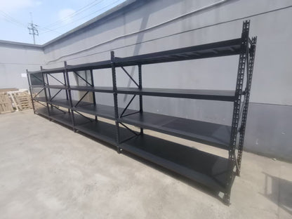 26.5FT Industrial Racking – Heavy - Duty 3 & 4 Tier Black Metal Rack Storage Shelving - with 26.5 ft L × 24 in W × 6.5 ft 4 Layers All Black | Sold by Uncle Wiener's Wholesale