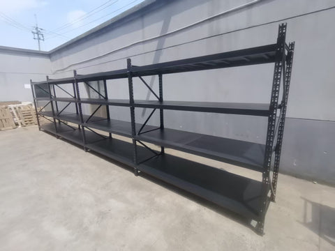 26.5FT Industrial Racking – Heavy - Duty 3 & 4 Tier Black Metal Rack Storage Shelving - with 26.5 ft L × 24 in W × 6.5 ft 4 Layers All Black | Sold by Uncle Wiener's Wholesale
