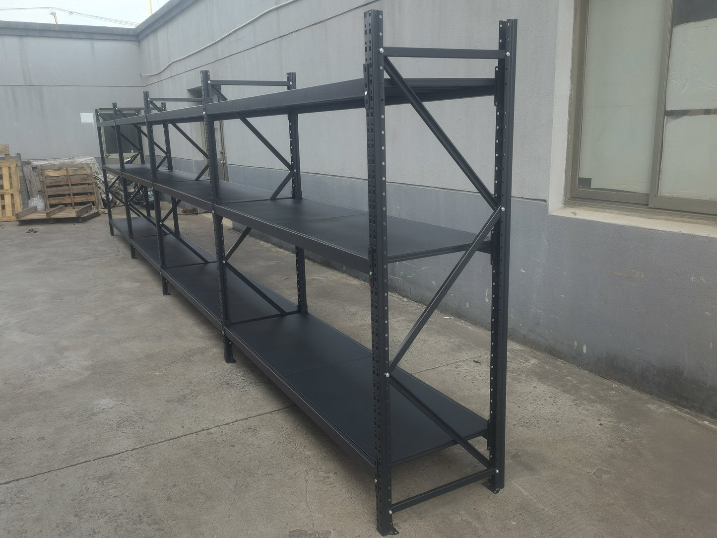 26.5FT Industrial Racking – Heavy - Duty 3 & 4 Tier Black Metal Rack Storage Shelving - with 26.5 ft L × 30 in W × 6.5 ft H 4 Layers All Black | Sold by Uncle Wiener's Wholesale