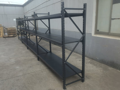 26.5FT Industrial Racking – Heavy - Duty 3 & 4 Tier Black Metal Rack Storage Shelving - with 26.5 ft L × 30 in W × 6.5 ft H 4 Layers All Black | Sold by Uncle Wiener's Wholesale