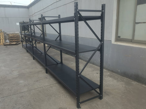 26.5FT Industrial Racking – Heavy - Duty 3 & 4 Tier Black Metal Rack Storage Shelving - with 26.5 ft L × 30 in W × 6.5 ft H 4 Layers All Black | Sold by Uncle Wiener's Wholesale
