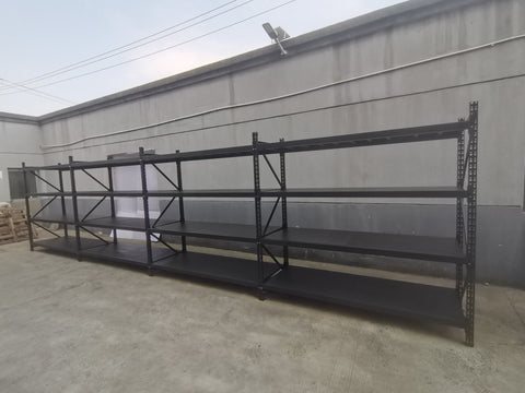26.5FT Industrial Racking – Heavy - Duty 3 & 4 Tier Black Metal Rack Storage Shelving - with 26.5 ft L × 30 in W × 6.5 ft H 4 Layers All Black | Sold by Uncle Wiener's Wholesale