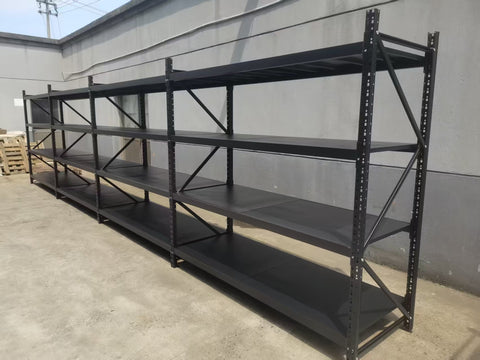 26.5FT Industrial Racking – Heavy - Duty 3 & 4 Tier Black Metal Rack Storage Shelving - with 26.5 ft L × 24 in W × 6 ft 3 Layers All Black | Sold by Uncle Wiener's Wholesale