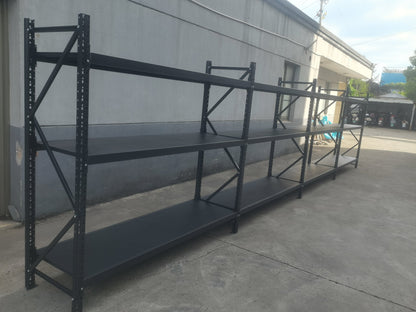 26.5FT Industrial Racking – Heavy - Duty 3 & 4 Tier Black Metal Rack Storage Shelving - with 26.5 ft L × 24 in W × 6 ft 3 Layers All Black | Sold by Uncle Wiener's Wholesale