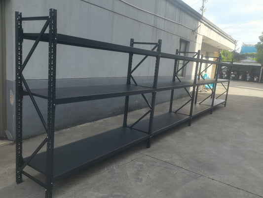 26.5FT Industrial Racking – Heavy - Duty 3 & 4 Tier Black Metal Rack Storage Shelving - with 26.5 ft L × 30 in W × 6.5 ft H 4 Layers All Black | Sold by Uncle Wiener's Wholesale