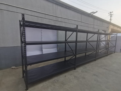 26.5FT Industrial Racking – Heavy - Duty 3 & 4 Tier Black Metal Rack Storage Shelving - with 26.5 ft L × 24 in W × 6.5 ft 4 Layers All Black | Sold by Uncle Wiener's Wholesale