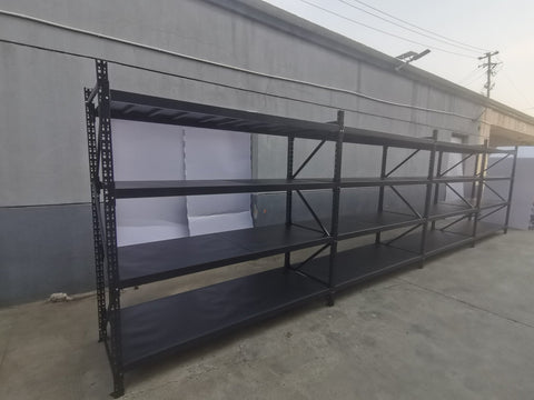 26.5FT Industrial Racking – Heavy - Duty 3 & 4 Tier Black Metal Rack Storage Shelving - with 26.5 ft L × 24 in W × 6.5 ft 4 Layers All Black | Sold by Uncle Wiener's Wholesale