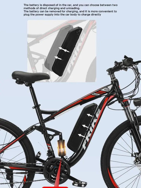 26" Electric Mountain E-Bike – 350W Motor, LCD Display, Full Suspension