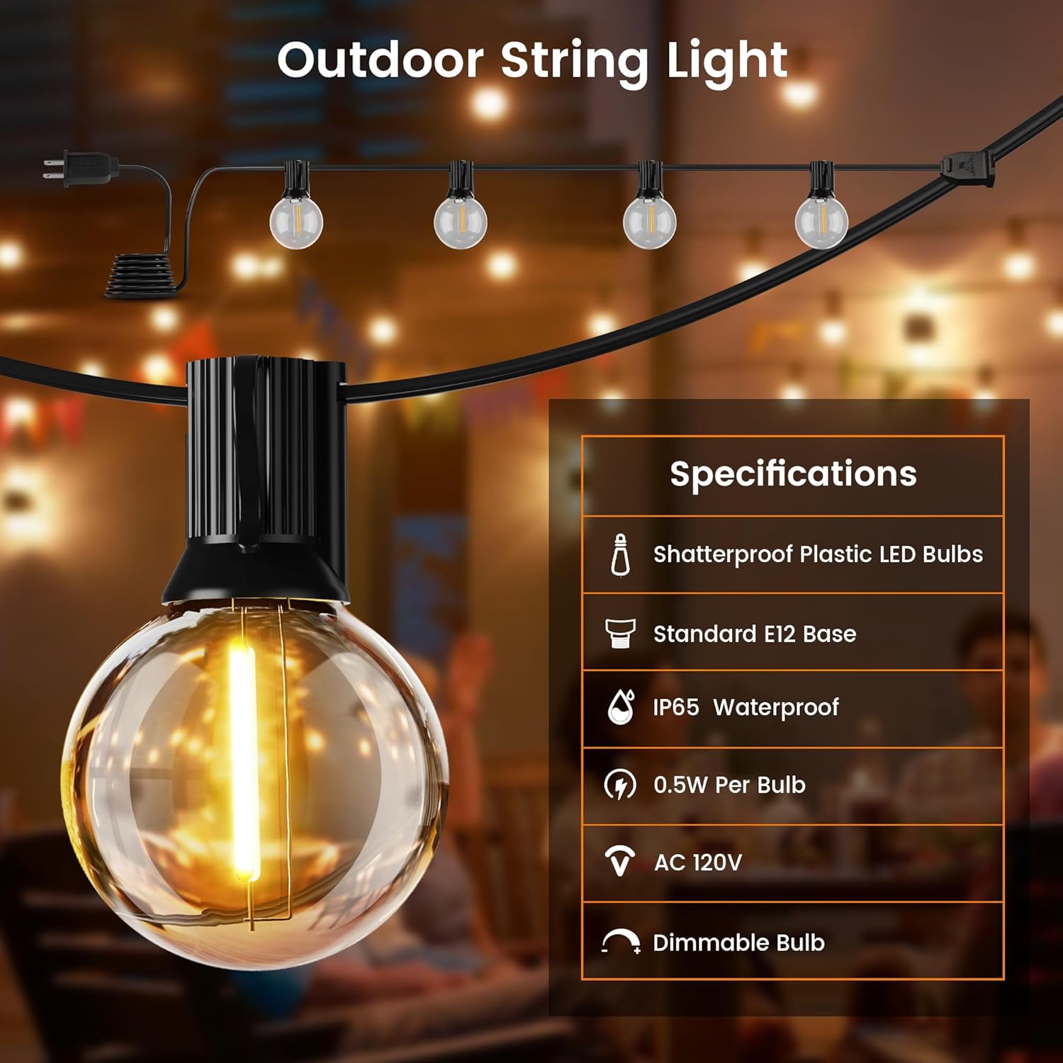 27FT Outdoor G40 Globe Patio Lights – 13 Dimmable LED Bulbs 2200K – JXG4027 - with | Sold by Uncle Wiener's Wholesale