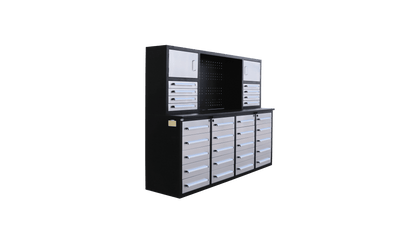 28 - Drawer Heavy Duty Tool Box Workbench 7FT – Locking Drawers, Stainless Steel & Painted Finishes Red, Blue, Black, Stainless - with Blue | Sold by Uncle Wiener's Wholesale