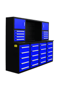 28 - Drawer Heavy Duty Tool Box Workbench 7FT – Locking Drawers, Stainless Steel & Painted Finishes Red, Blue, Black, Stainless - with Blue | Sold by Uncle Wiener's Wholesale