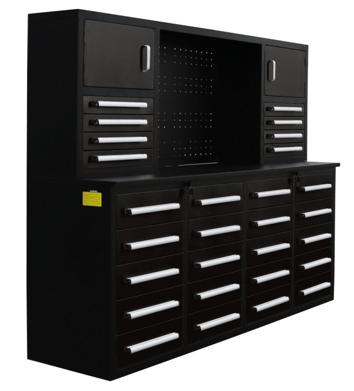 28 - Drawer Heavy Duty Tool Box Workbench 7FT – Locking Drawers, Stainless Steel & Painted Finishes Red, Blue, Black, Stainless - with Black | Sold by Uncle Wiener's Wholesale