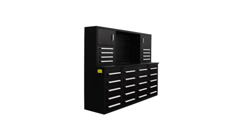 28 - Drawer Heavy Duty Tool Box Workbench 7FT – Locking Drawers, Stainless Steel & Painted Finishes Red, Blue, Black, Stainless - with Black | Sold by Uncle Wiener's Wholesale