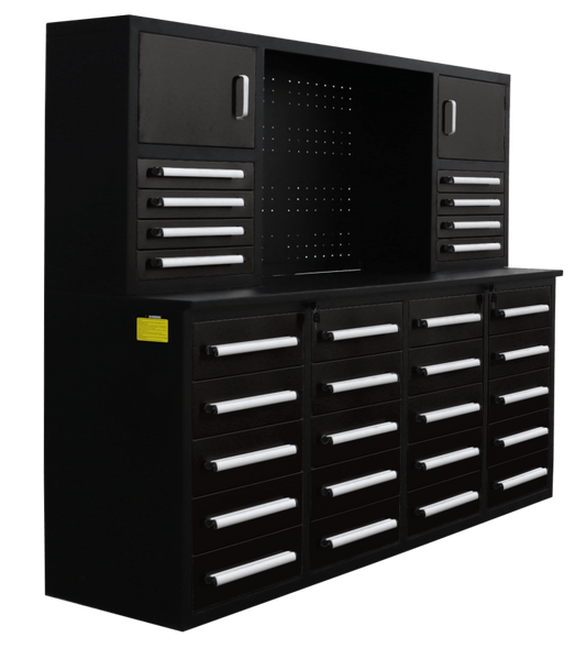 28 - Drawer Heavy Duty Tool Box Workbench 7FT – Locking Drawers, Stainless Steel & Painted Finishes Red, Blue, Black, Stainless - with Black | Sold by Uncle Wiener's Wholesale