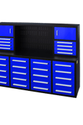 28 - Drawer Heavy Duty Tool Box Workbench 7FT – Locking Drawers, Stainless Steel & Painted Finishes Red, Blue, Black, Stainless - with Blue | Sold by Uncle Wiener's Wholesale