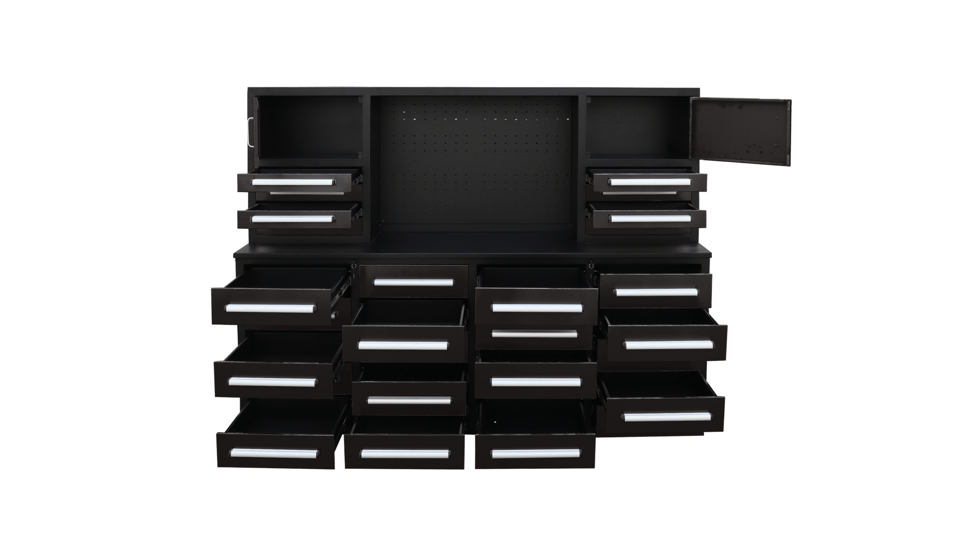 28 - Drawer Heavy Duty Tool Box Workbench 7FT – Locking Drawers, Stainless Steel & Painted Finishes Red, Blue, Black, Stainless - with Black | Sold by Uncle Wiener's Wholesale