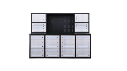 28 - Drawer Heavy Duty Tool Box Workbench 7FT – Locking Drawers, Stainless Steel & Painted Finishes Red, Blue, Black, Stainless - with Stainless Steel | Sold by Uncle Wiener's Wholesale