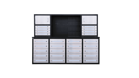 28 - Drawer Heavy Duty Tool Box Workbench 7FT – Locking Drawers, Stainless Steel & Painted Finishes Red, Blue, Black, Stainless - with Stainless Steel | Sold by Uncle Wiener's Wholesale