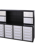 28 - Drawer Heavy Duty Tool Box Workbench 7FT – Locking Drawers, Stainless Steel & Painted Finishes Red, Blue, Black, Stainless - with Blue | Sold by Uncle Wiener's Wholesale
