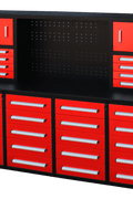 28 - Drawer Heavy Duty Tool Box Workbench 7FT – Locking Drawers, Stainless Steel & Painted Finishes Red, Blue, Black, Stainless - with Red | Sold by Uncle Wiener's Wholesale