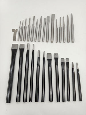 28-Piece Punch & Chisel Set Heavy Duty Steel Complete Kit with Roll-Up Case T0938