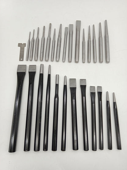 28-Piece Punch & Chisel Set Heavy Duty Steel Complete Kit with Roll-Up Case T0938 - with | Sold by Uncle Wiener's Wholesale